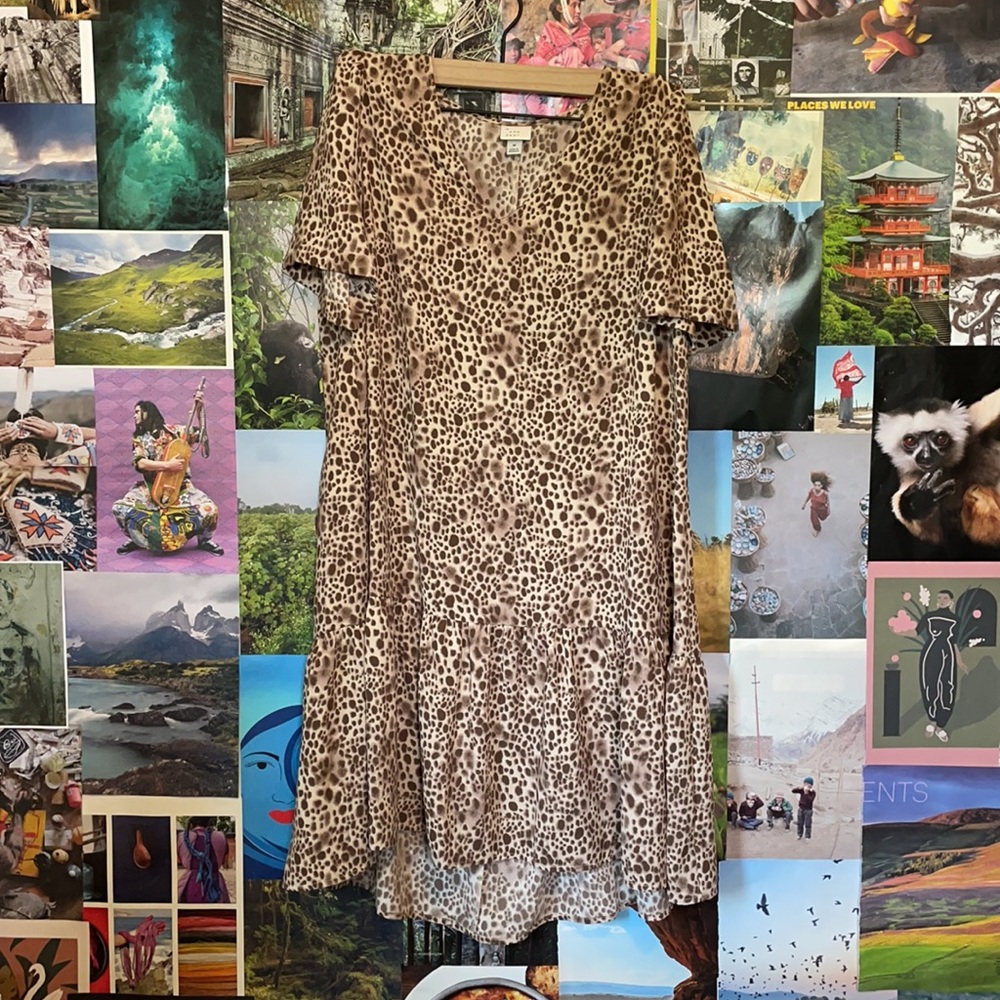 Animal print silky tiered tshirt dress